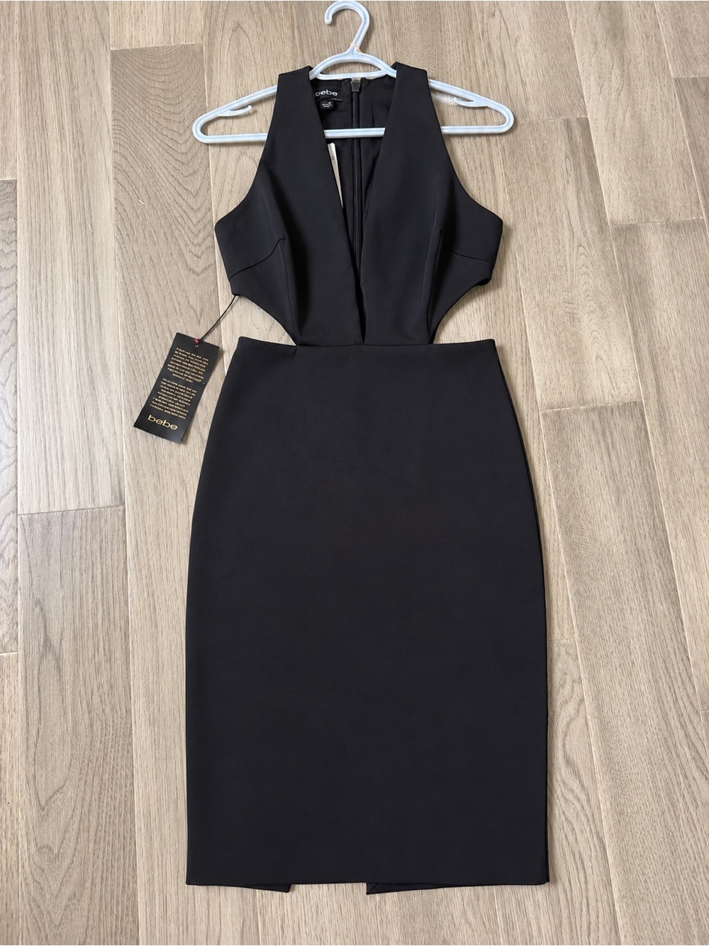 Bebe Black Deep V Cutout Ponte Dress NWT Petite Small